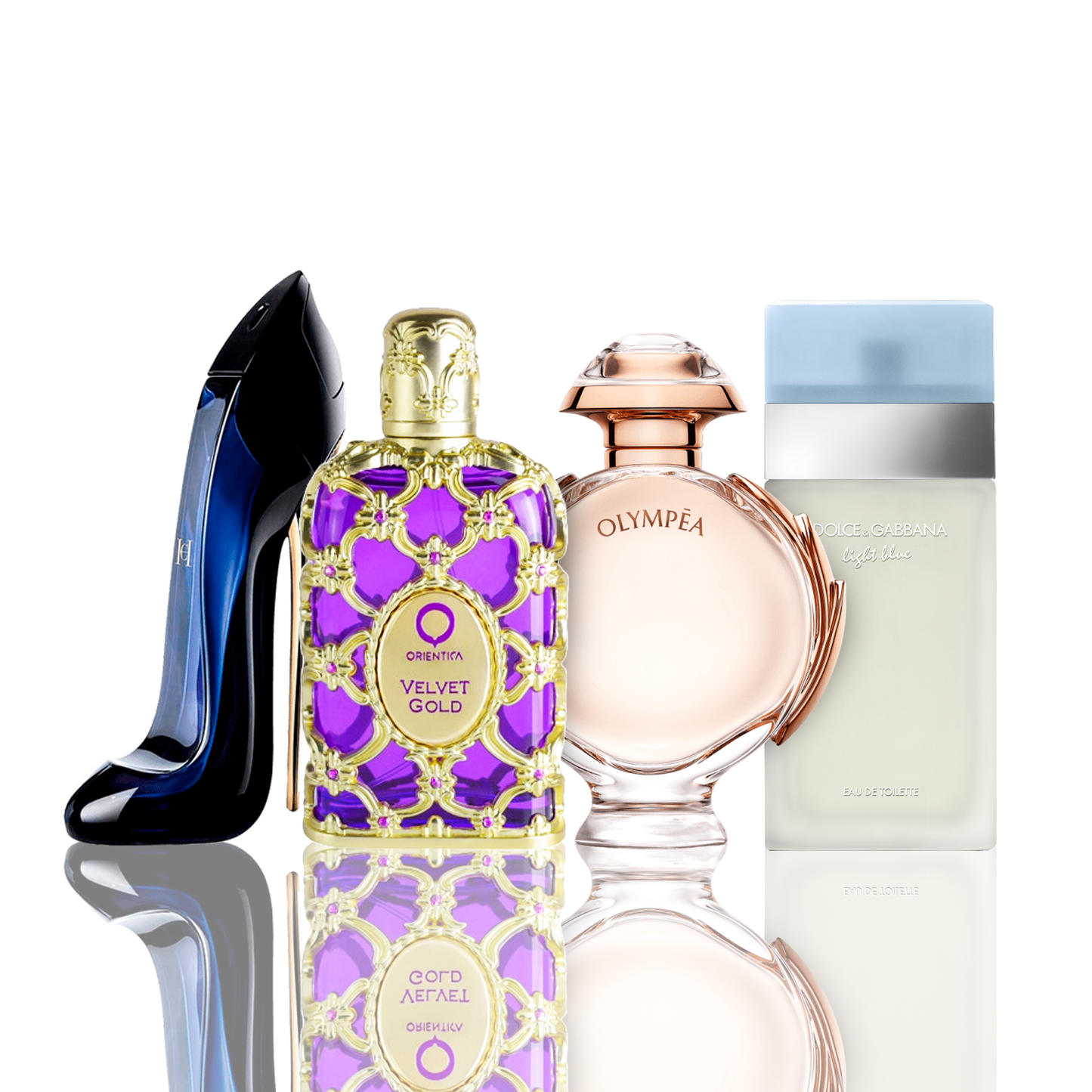 Set de 4 parfumrui | Light Blue + Orientica Velvet Gold + Good Girl + Olympea 100 ml