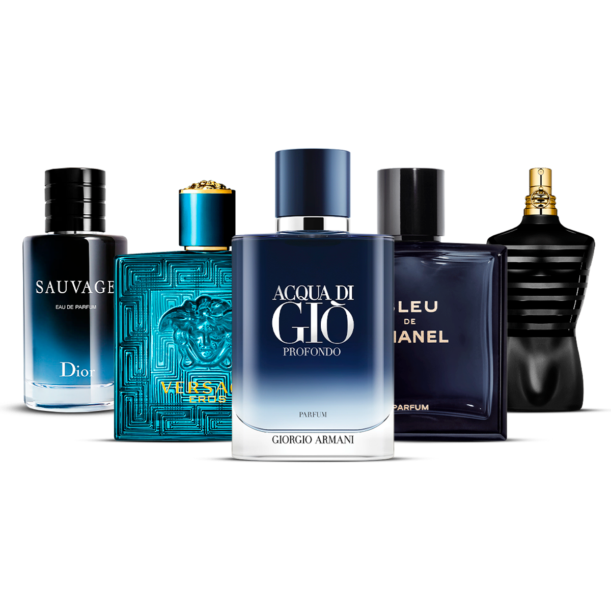 Combinație de 5 parfumuri pentru bărbați – Sauvage, Versace Eros, Acqua di Giò Profondo, Bleu de Chanel și Le Male [100 ml fiecare]