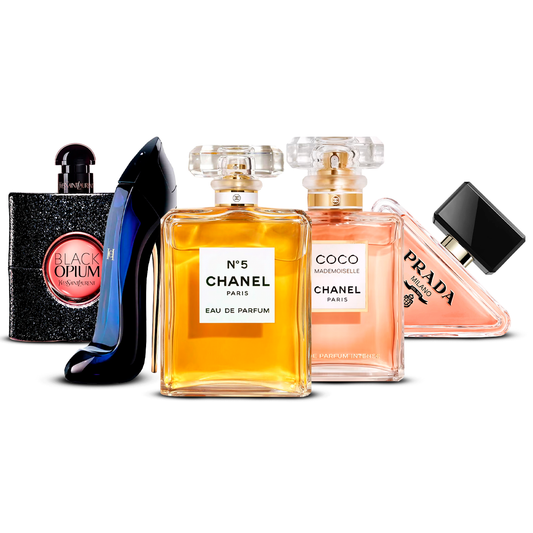 Combinație de 5 parfumuri pentru femei – Black Opium, Good Girl, Chanel N°5, Coco Mademoiselle și Prada Paradoxe [100 ml fiecare]