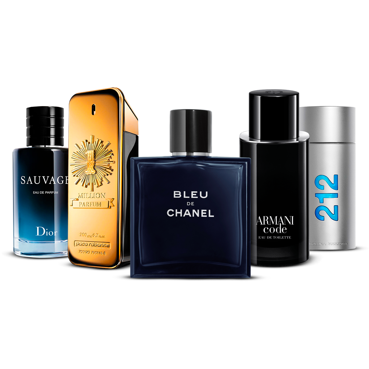 Combinație de 5 parfumuri pentru bărbați – Sauvage, 1 Million, Bleu de Chanel, Armani Code și 212 Men [100 ml fiecare]