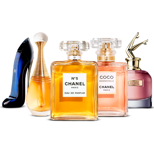 Combinație de 5 parfumuri pentru femei – Good Girl, J'adore, Chanel Nº5, Coco Mademoiselle și Scandal [100 ml fiecare]