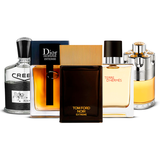 Combinație de 5 parfumuri pentru bărbați – Creed Aventus, Dior Homme Intense, Tom Ford Noir Extrême, Terre d'Hermès și Azzaro Wanted [100 ml fiecare]
