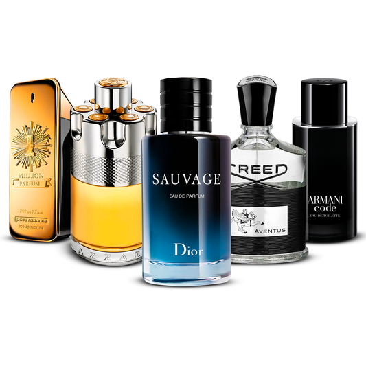 Combinație de 5 parfumuri pentru bărbați – 1 Million, Azzaro Wanted, Sauvage, Creed Aventus și Armani Code [100 ml fiecare]