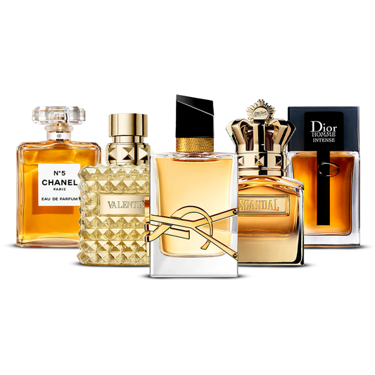 Combinație de 5 parfumuri – Chanel Nº5, Valentino Uomo, Yves Saint Laurent Libre, Scandal Pour Homme și Dior Homme Intense [100 ml fiecare]