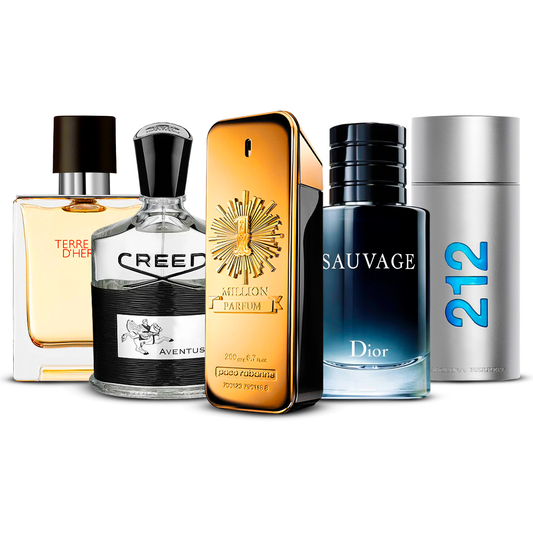 Combinație de 5 parfumuri pentru bărbați – Terre d'Hermès, Creed Aventus, 1 Million, Sauvage și 212 Men [100 ml fiecare]