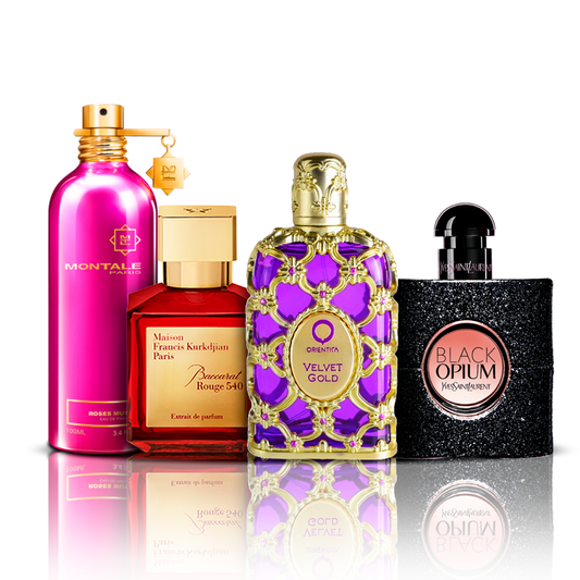 Set de 4 parfumrui  | Orientica Velvet Gold + Baccarat Rouge + Black Opium + Montale Roses Musk 100 ml