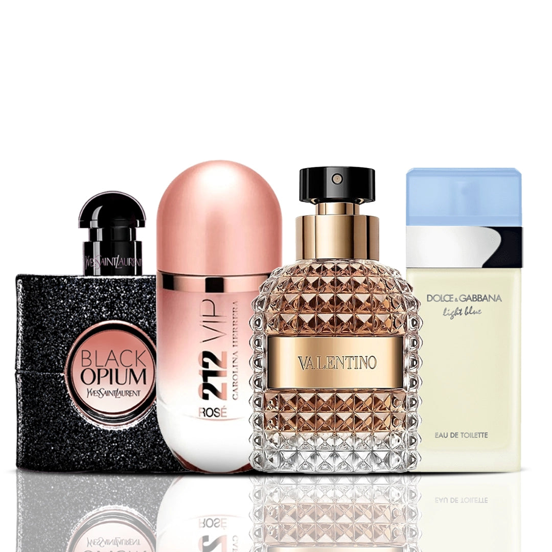 Set de 4 parfumrui  | Black Opium + 212 VIP Rose + Valentino + Dolce & Gabbana Light Blue 100 ml